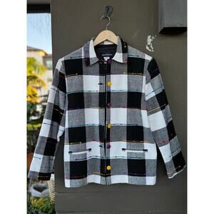 Vintage Ana’s Fashion Button Up Jacket MEDIUM Black White Plaid Cotton Shacket